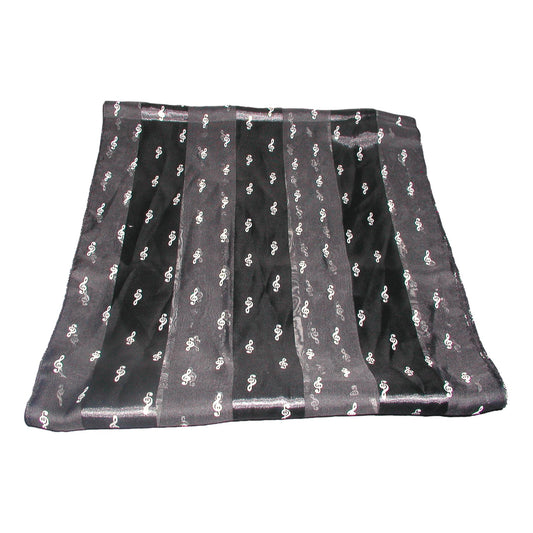 Small Treble Clefs white on black satin stripe scarf image 0