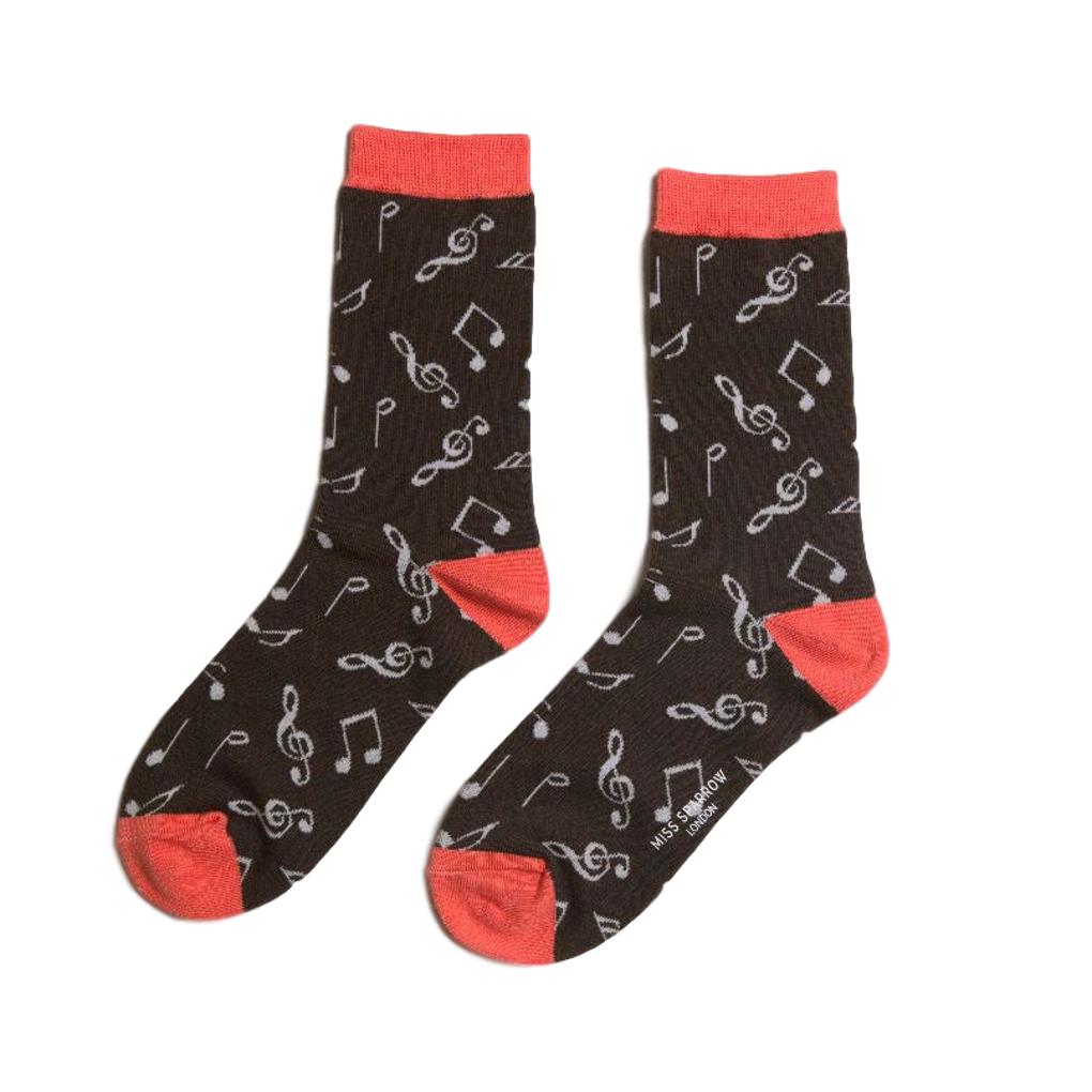 Treble Clefs and Music Notes Black Womens Novelty Ankle Socks Adult One Size image 0