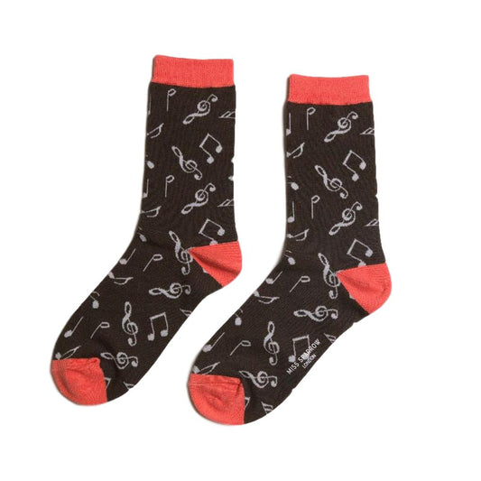 Treble Clefs and Music Notes Black Womens Novelty Ankle Socks Adult One Size image 0