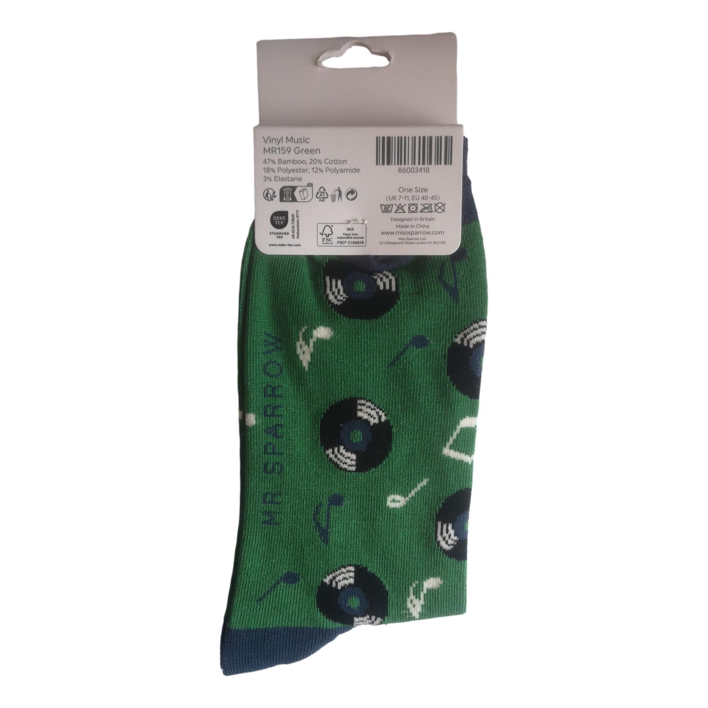 Vinyl Records on Green Mens Novelty Ankle Socks Adult One Size image 1