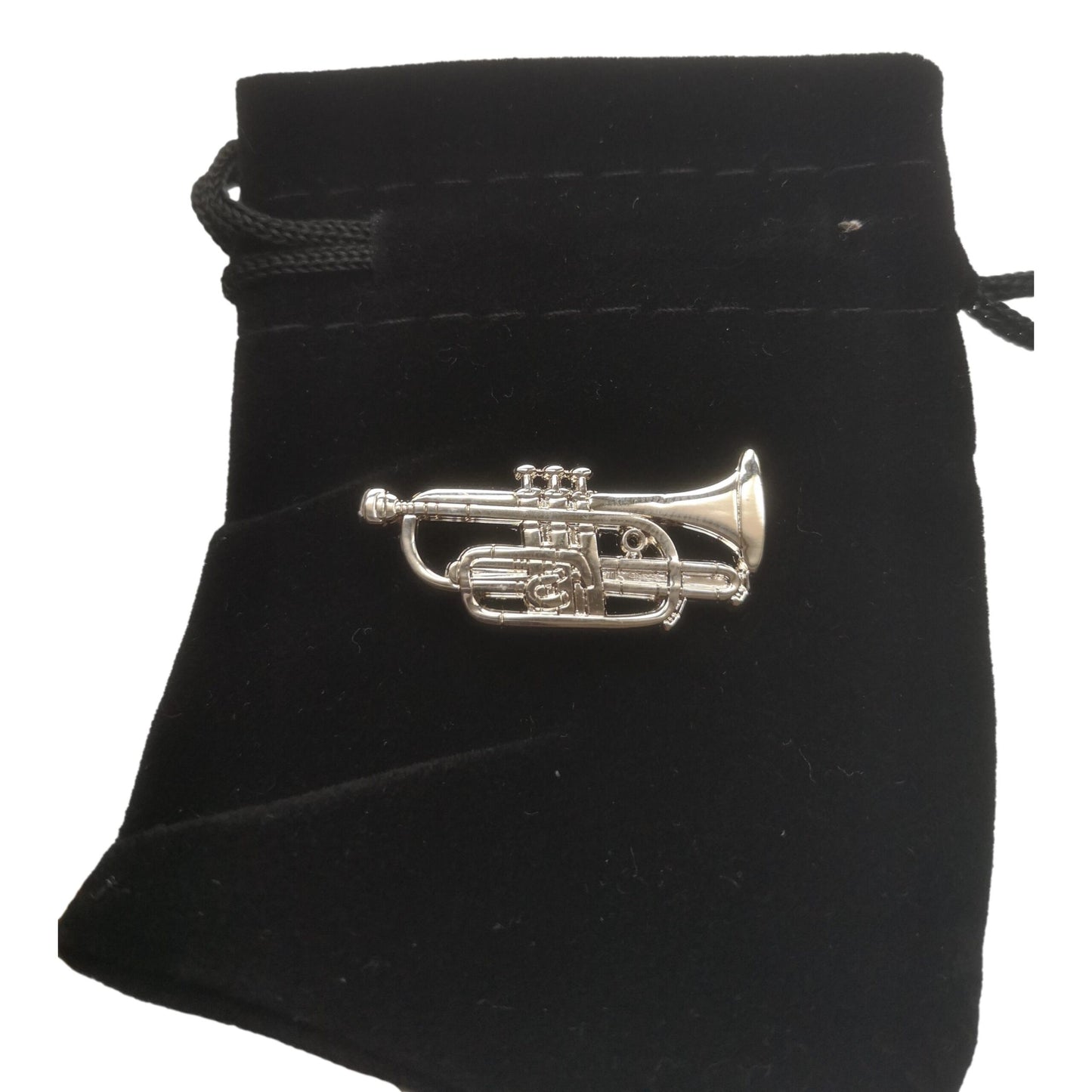 Polished Cornet silver-plated pin badge image 1