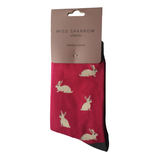 Rabbits on Fuchsia Pink Ladies Novelty Ankle Socks Adult One Size image 0