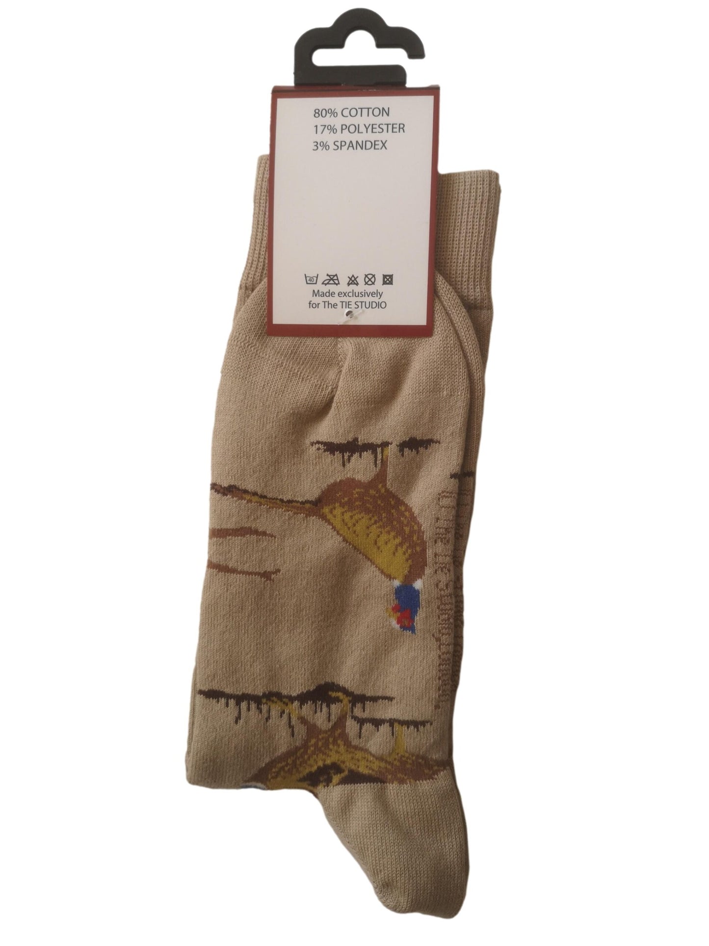 Standing Pheasants on Beige Unisex Novelty Ankle Socks Adult Size 6-11 image 1