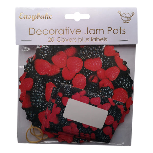 20 Mixed Berries Jam Pot Covers, Wax Discs, Rubber Bands and Self-Adhesive Labels image 0