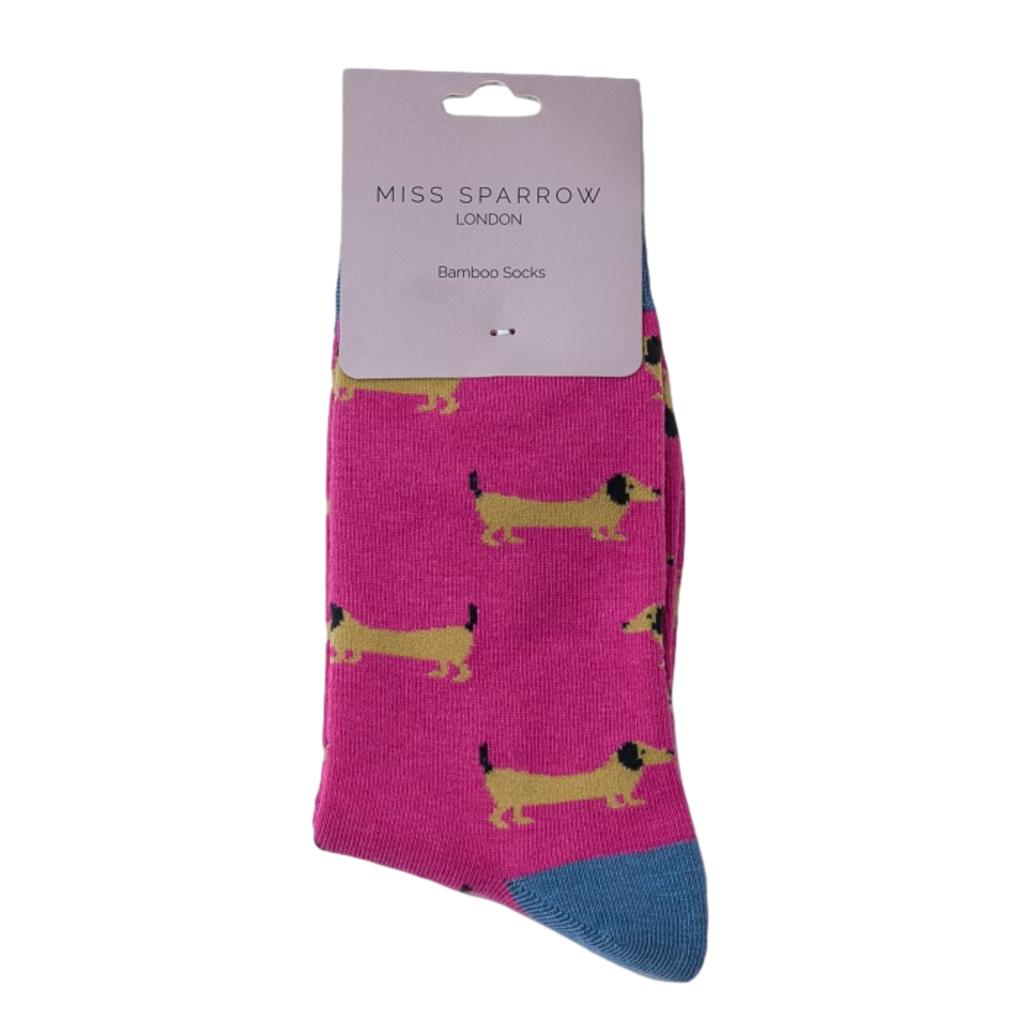 Sausage Dog Hot Pink Womens Novelty Ankle Socks Adult One Size image 0