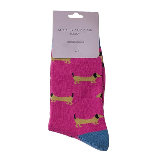 Sausage Dog Hot Pink Womens Novelty Ankle Socks Adult One Size image 0