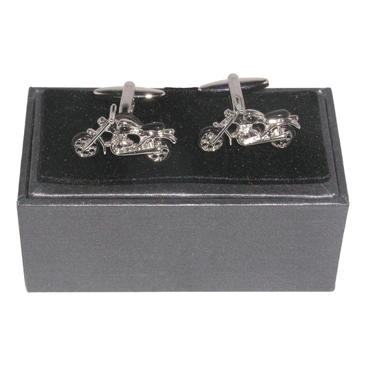 Motorbike black seat enamel silver-plated torpedo cufflinks in padded gift box image 0