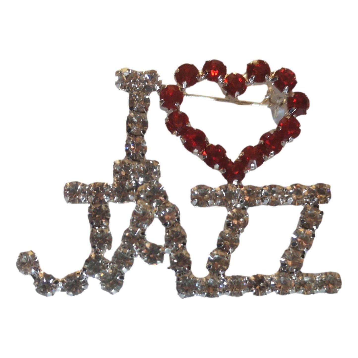 I Love JAZZ Heart diamante crystal pin brooch image 0