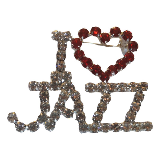 I Love JAZZ Heart diamante crystal pin brooch image 0