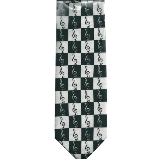 Treble Clefs Black/White Sleeved Polyester Novelty Tie Student Teacher Music image 0