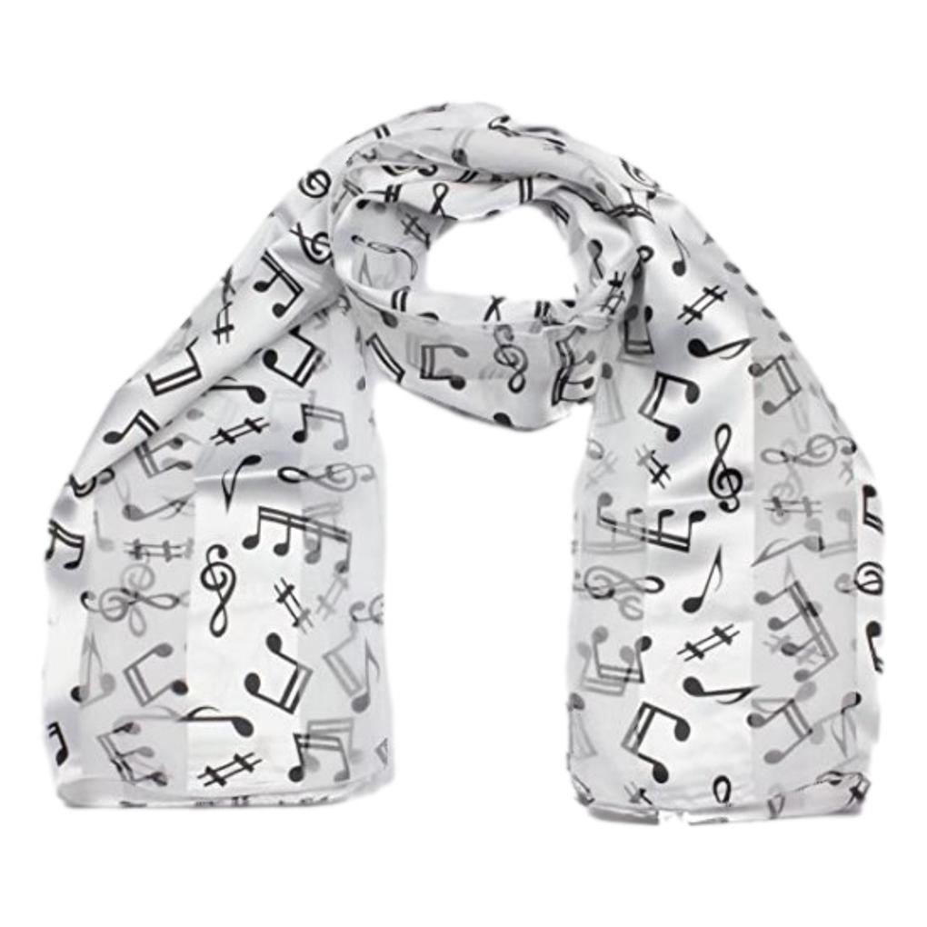 Treble Clef and Music Notes Black on White Satin Stripe Scarf image 0