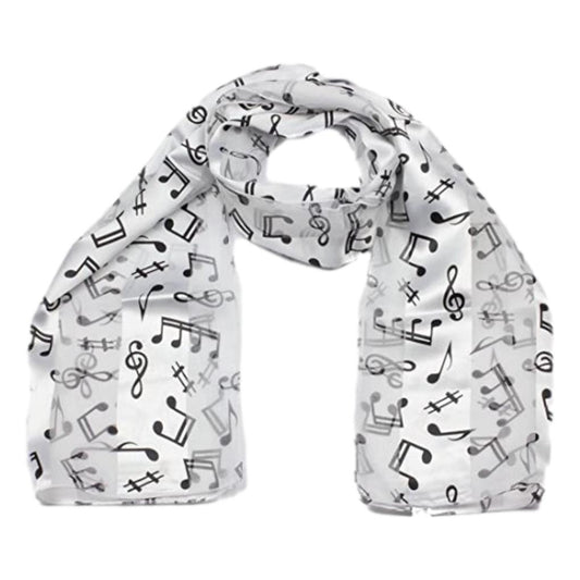 Treble Clef and Music Notes Black on White Satin Stripe Scarf image 0
