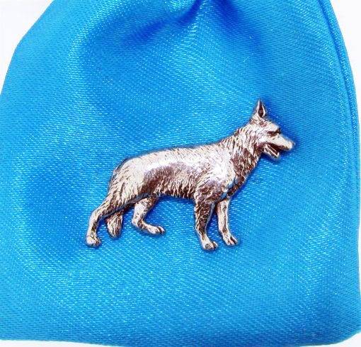 German Shepherd Dog polished pewter metal lapel pin badge image 1