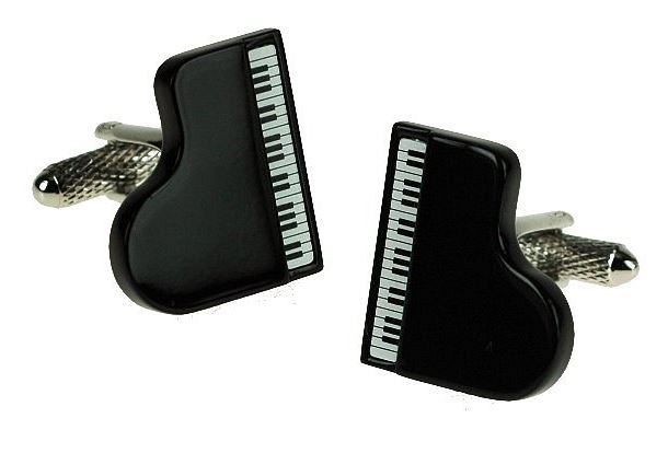 Black Grand Piano top silver-plated torpedo cufflinks in padded gift box image 0