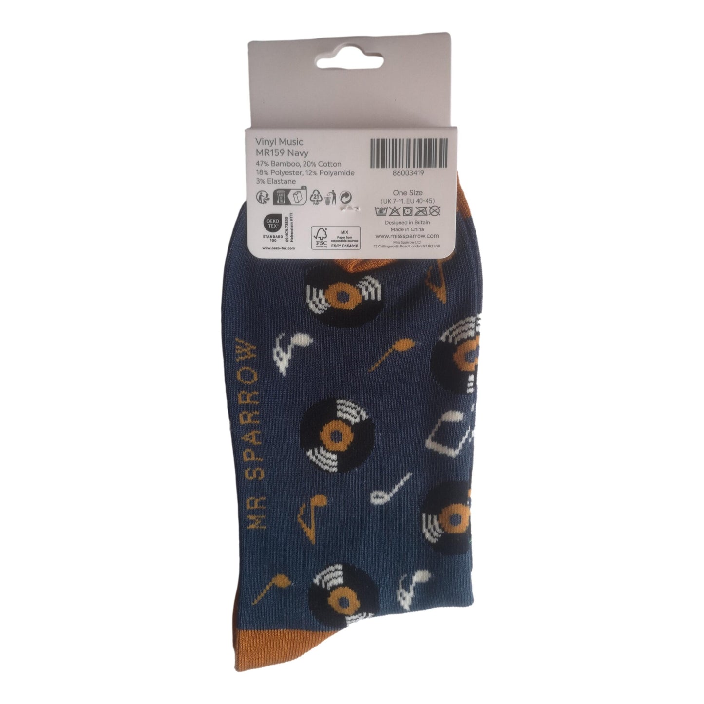 Vinyl Records on Navy Mens Novelty Ankle Socks Adult One Size image 1