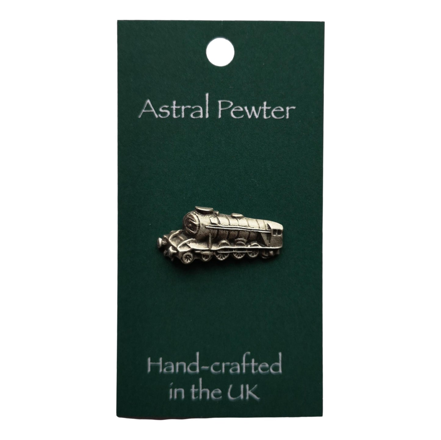 Flying Scotsman Steam Train shaped pewter lapel pin image 1