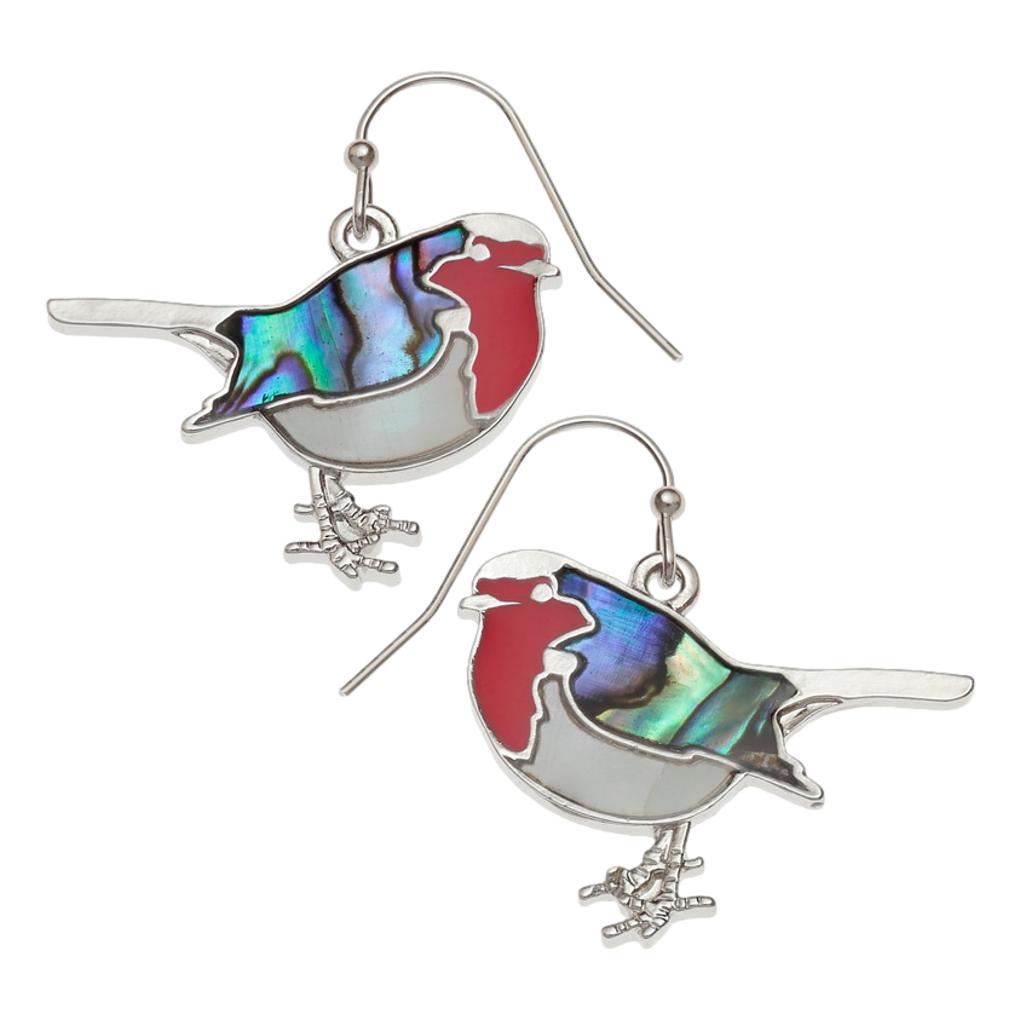 Red Robin Paua shell rhodium-plated pendant and earrings set image 2