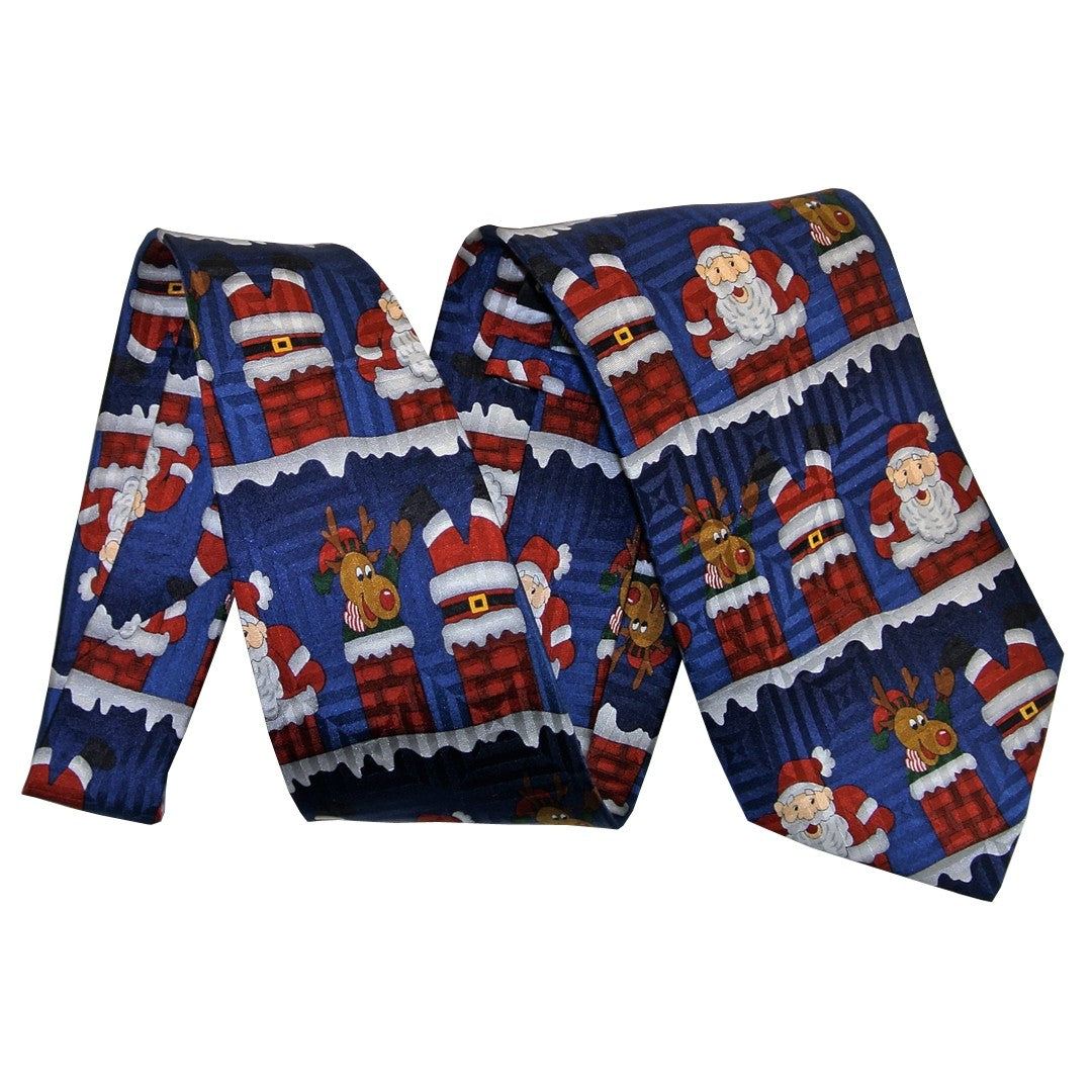 Father Christmas Santa Rudolf Chimney Roof Sleeved 100% Silk Classic Tie image 1
