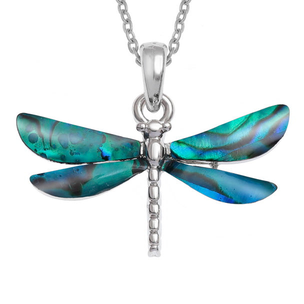 Blue Dragonfly Paua shell rhodium-plated pendant and earrings set image 3