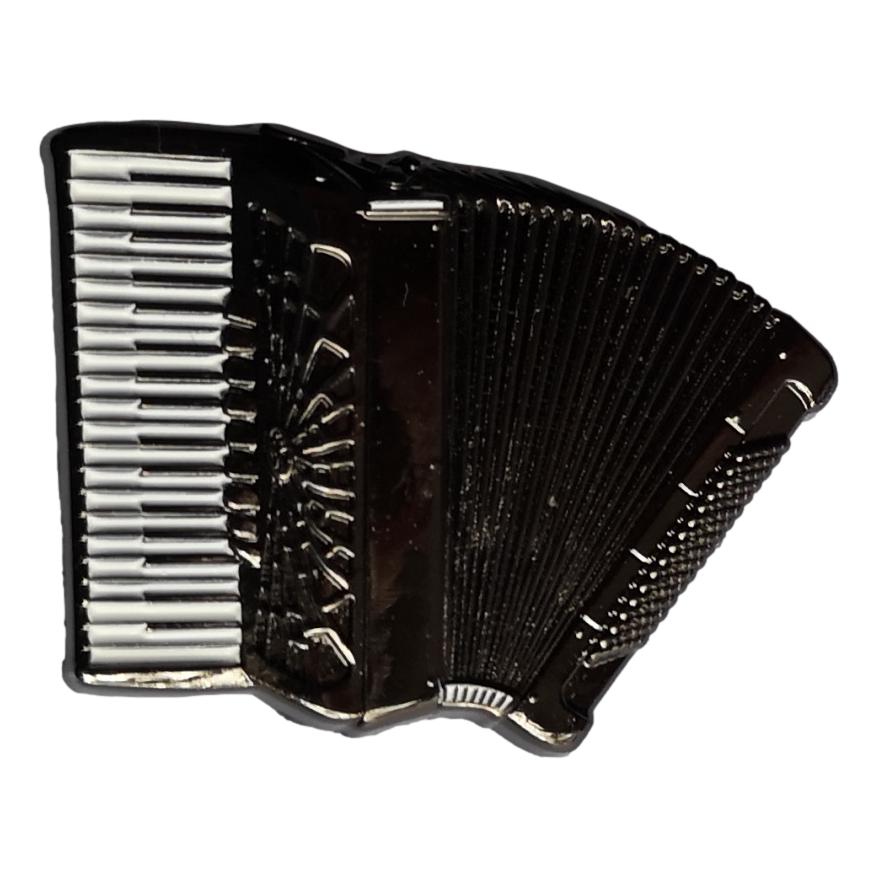 Black Accordion shaped silver-plated lapel pin badge musician gift image 0