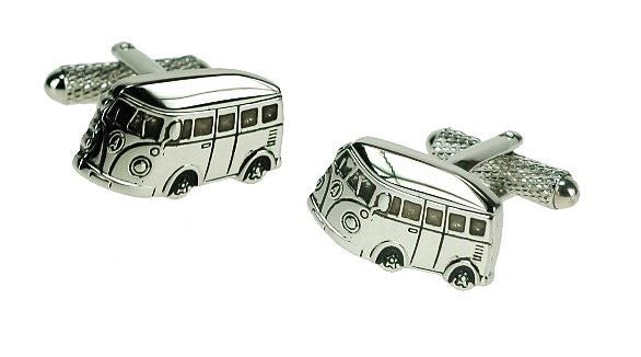 Camper Van silver-plated torpedo cufflinks in padded gift box image 1