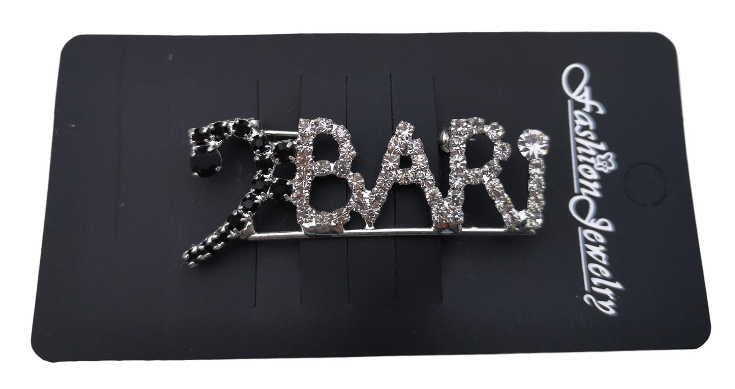 Bari Barbershop Bass Clef style diamante crystal pin brooch image 1