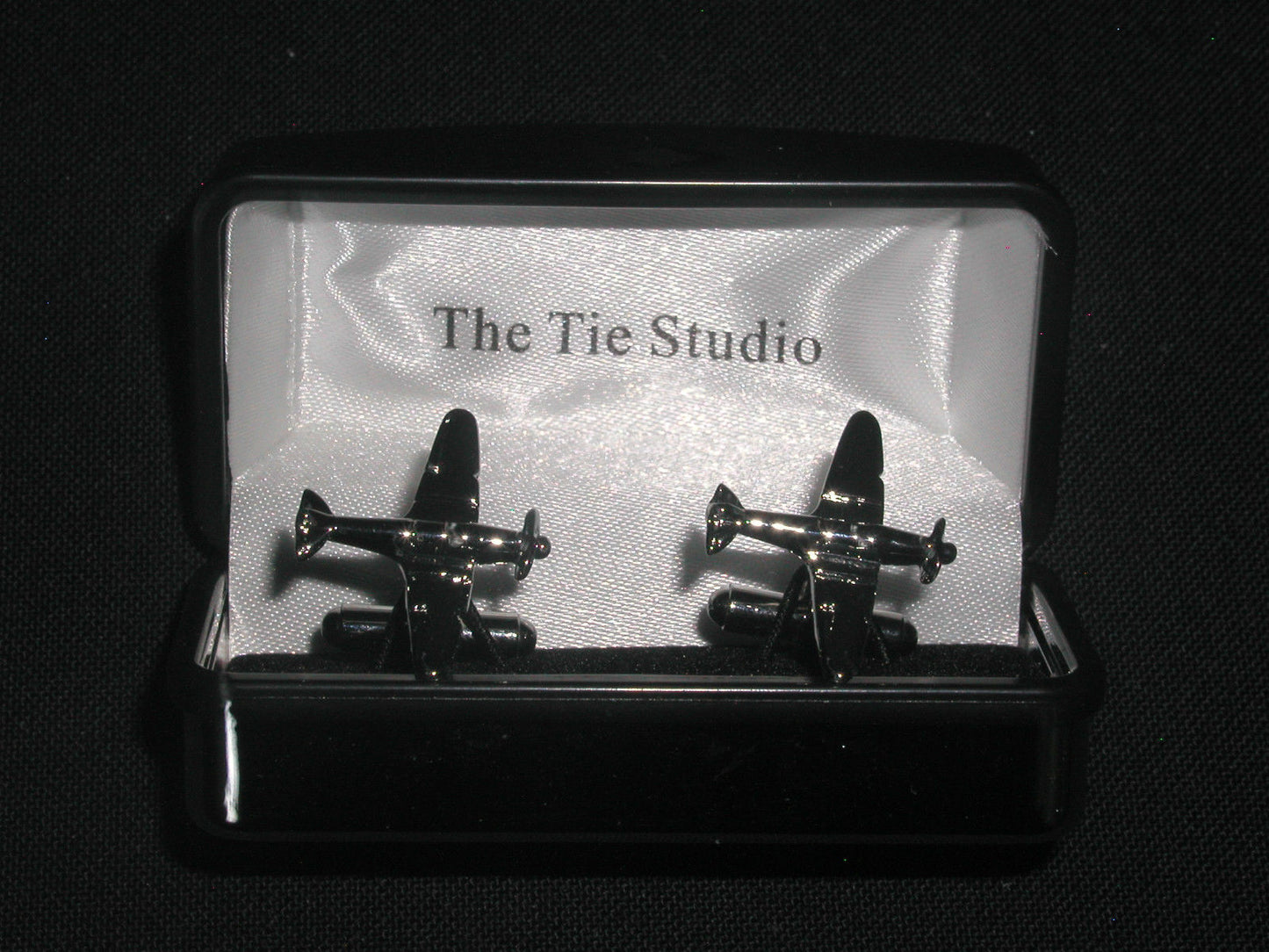 Spitfire style polished silver-plated torpedo cufflinks in padded gift box image 0