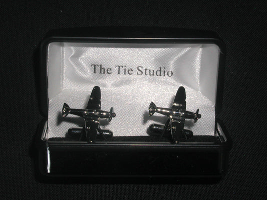 Spitfire style polished silver-plated torpedo cufflinks in padded gift box image 0