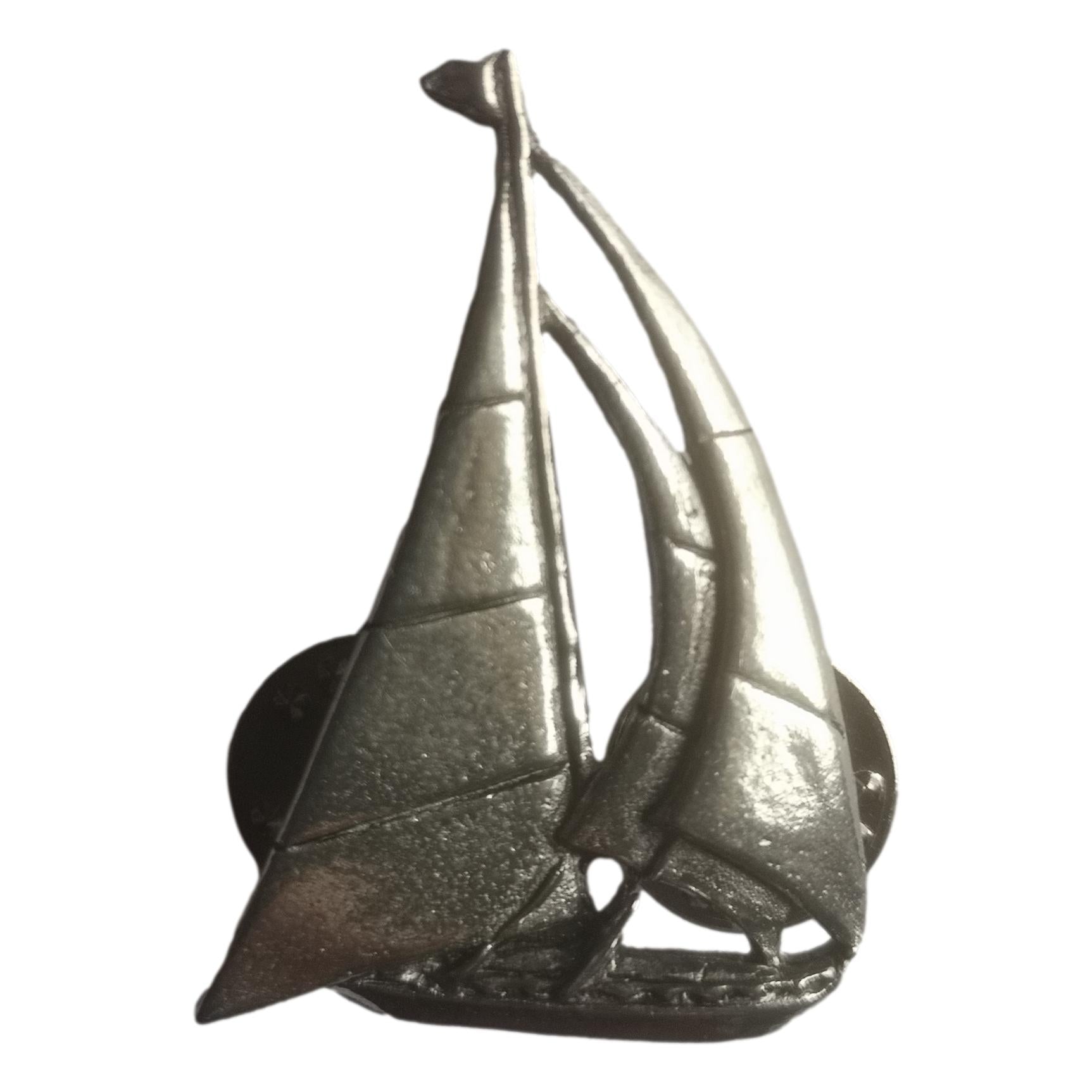 Sailing Yacht polished pewter metal lapel pin badge image 1