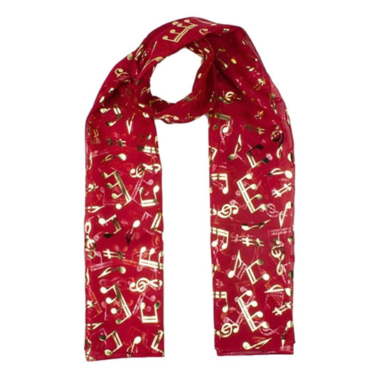 Treble Clef & Music Notes gold/silver reversible red scarf image 0
