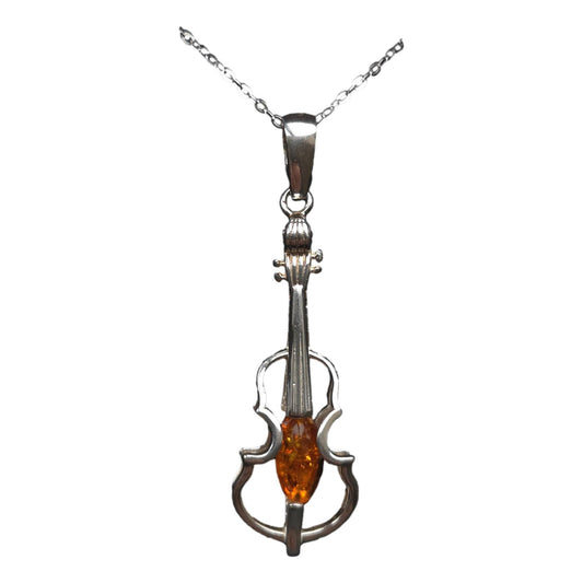 Double Bass Jazz Sterling Silver Amber Resin Pendant image 0