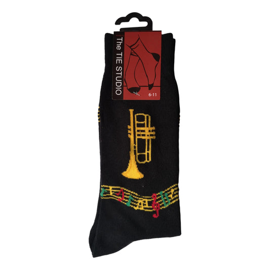 Brass Gold Trumpet and Music Stave Unisex Novelty Ankle Socks Adult Size 6-11 image 0