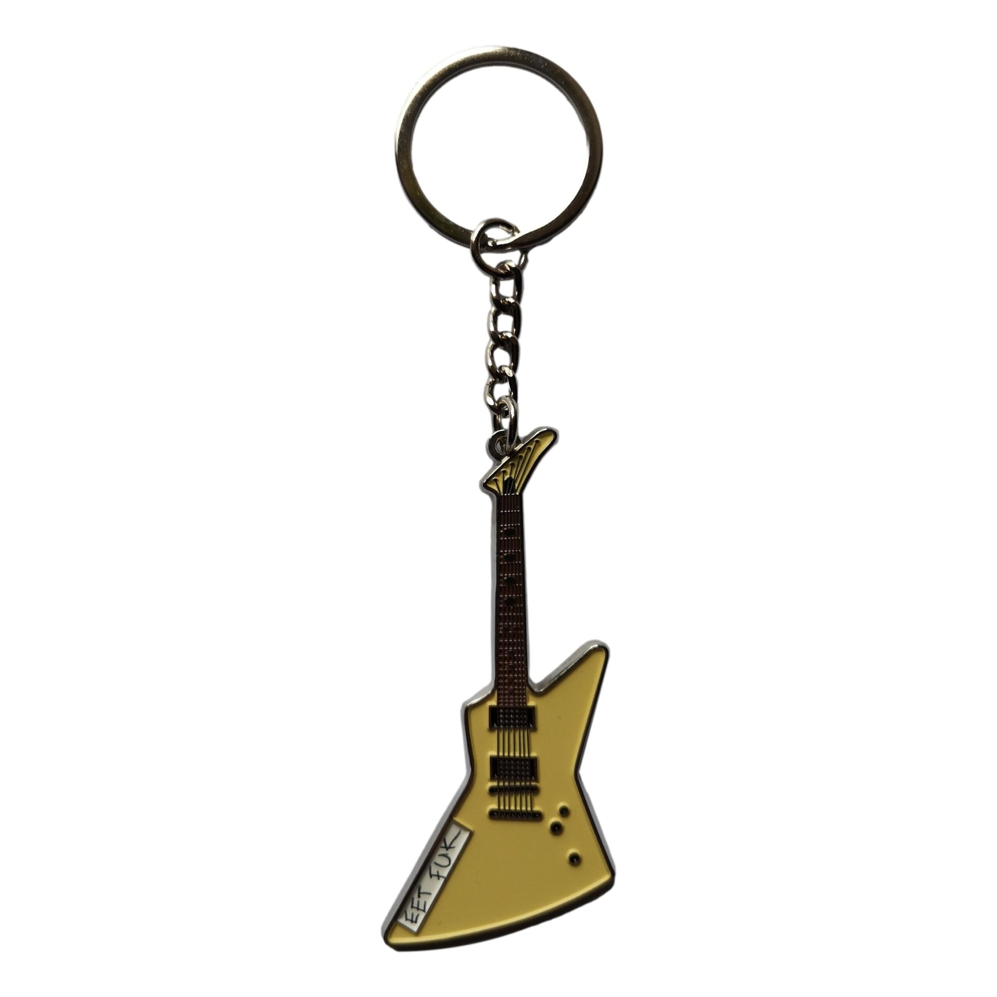 James Hetfield ESP Eet Fuk Explorer Guitar shaped silver-plated keyring musician gift image 0