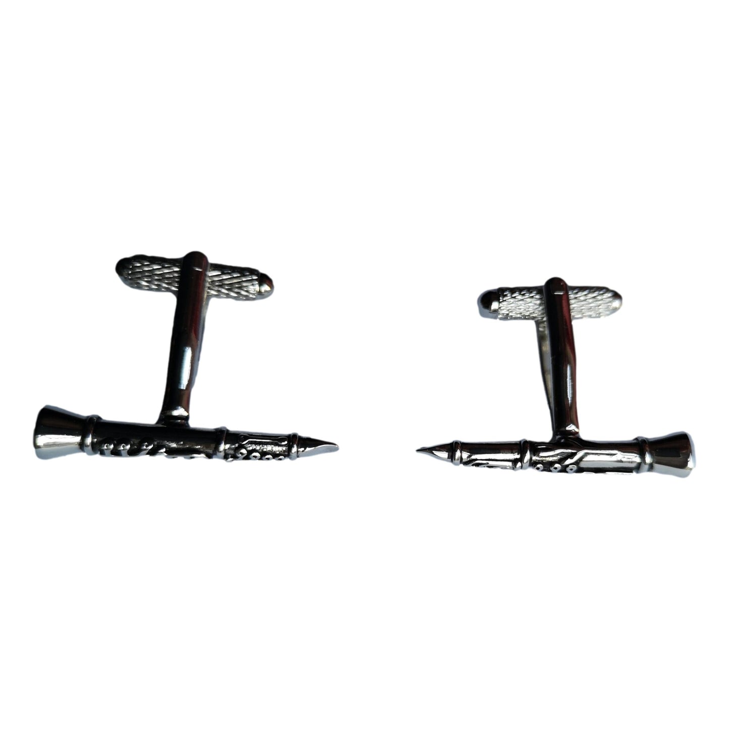 Clarinet silver-plated torpedo cufflinks in padded gift box image 0