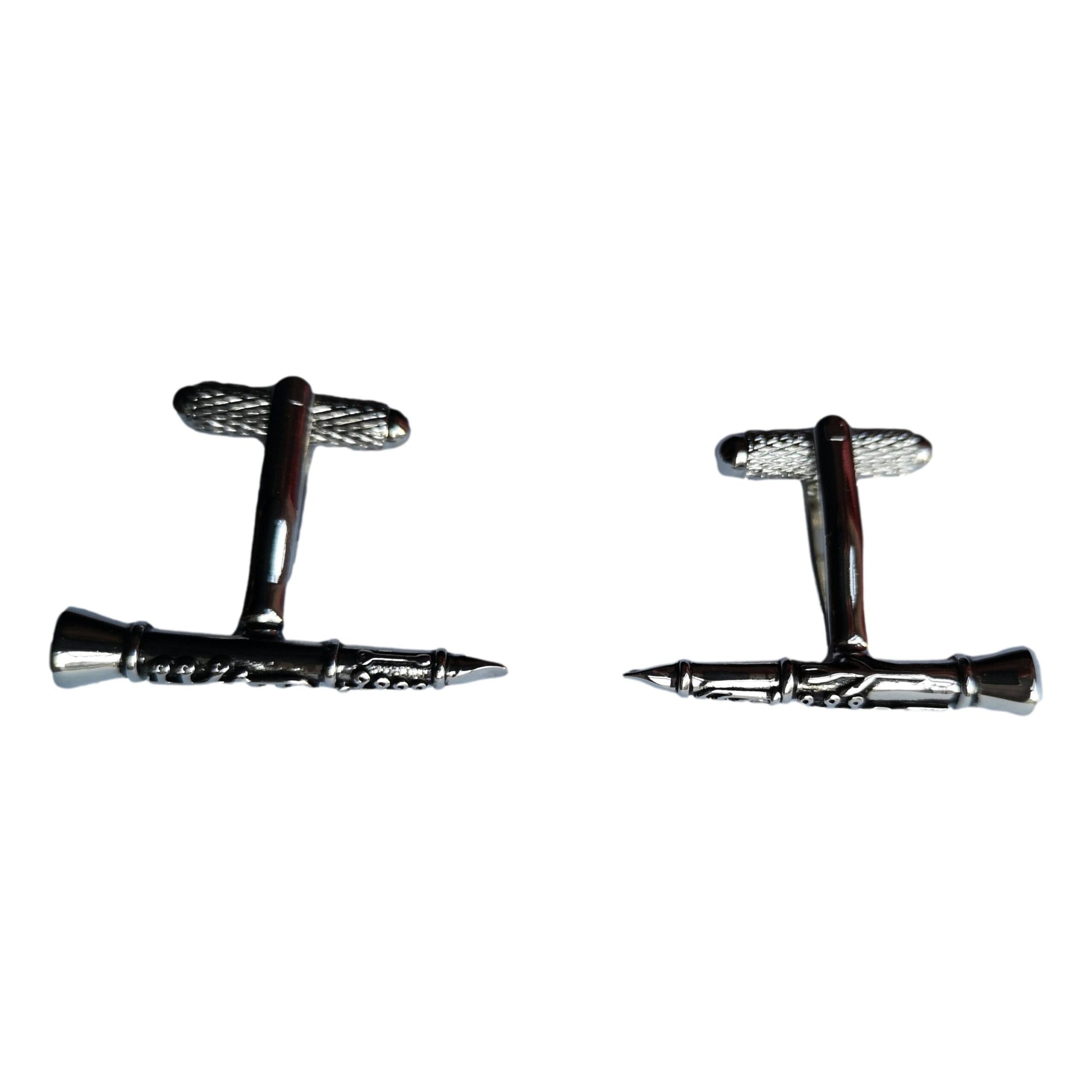 Clarinet silver-plated torpedo cufflinks in padded gift box image 0