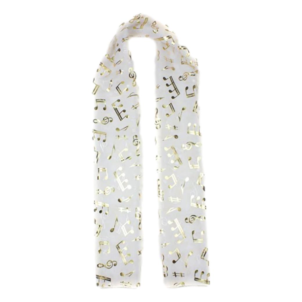 Treble Clef & Music Notes gold/silver reversible white scarf image 0
