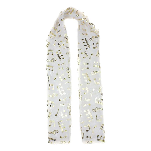 Treble Clef & Music Notes gold/silver reversible white scarf image 0