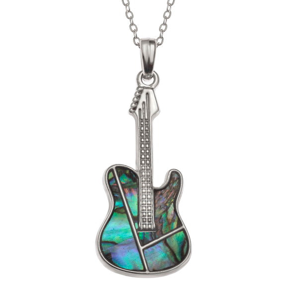 Electric Guitar Paua shell rhodium-plated pendant image 0