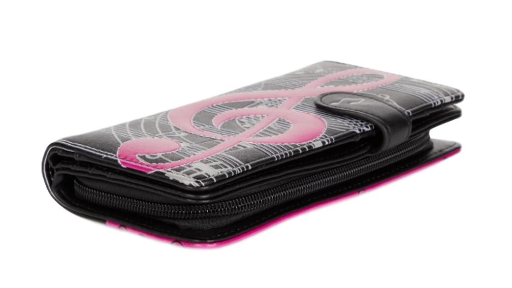 Pink Treble Clef on Music Leatherette Young Ladies Zipper Purse Wallet image 1