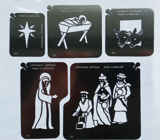 Stainless steel X1-X5 Christmas Nativity cake decorating / card making stencil set image 0