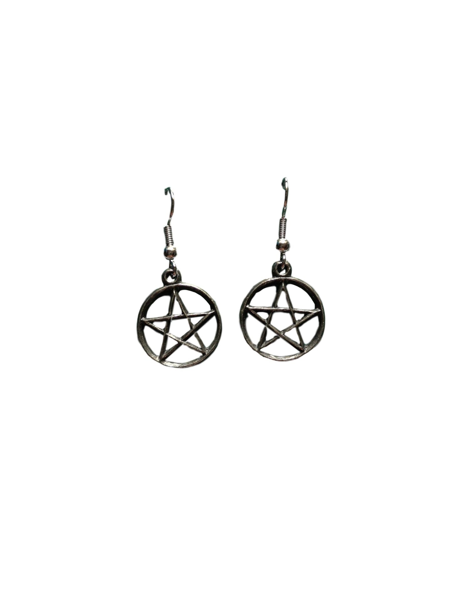 Light Pentagram pewter metal drop earrings image 0