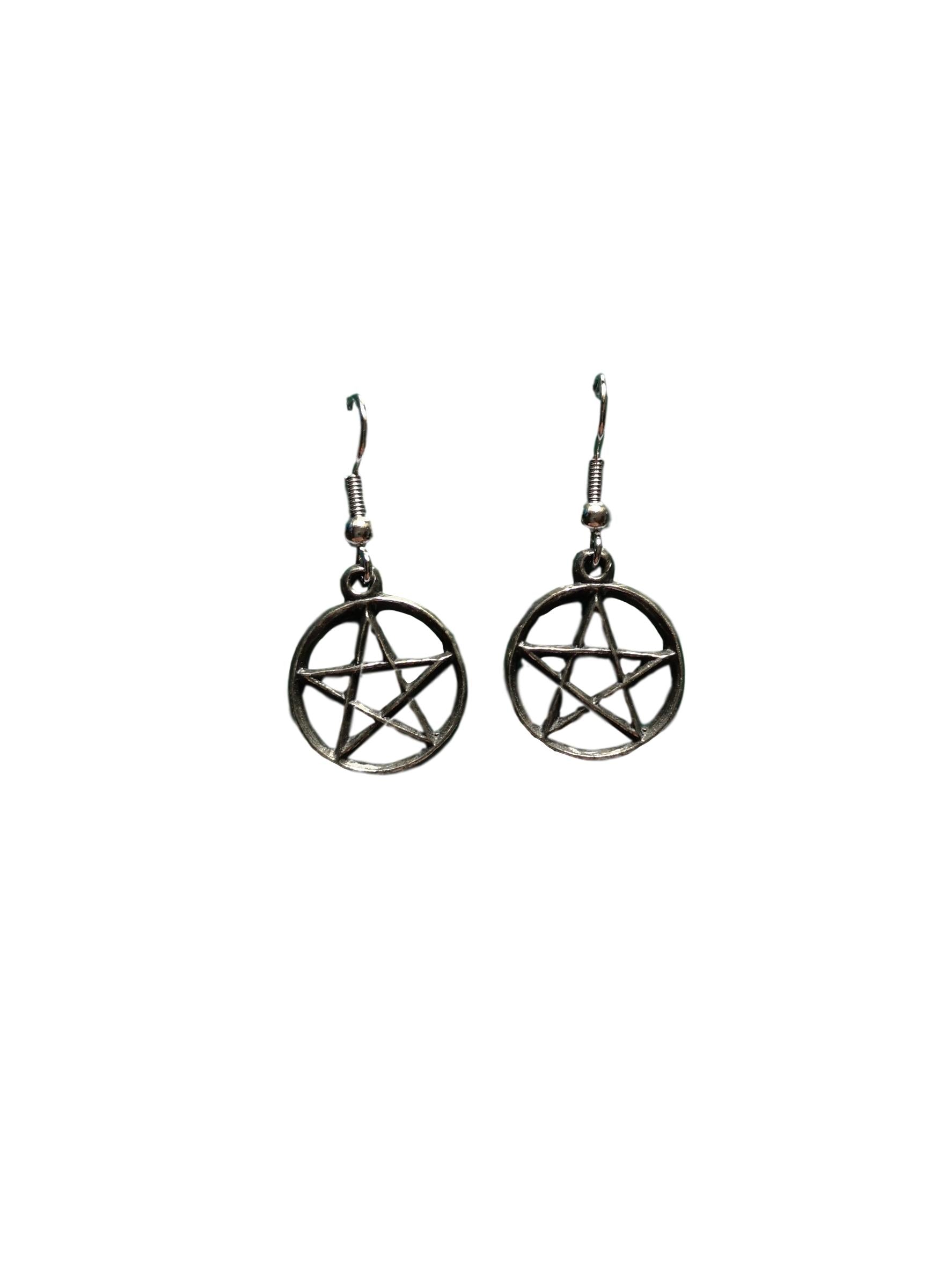 Light Pentagram pewter metal drop earrings image 0