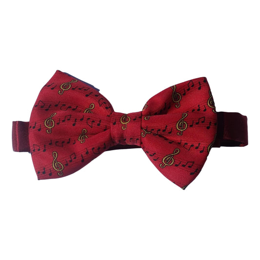 Treble Clefs on Red Music Stave Polyester Bow Tie image 0