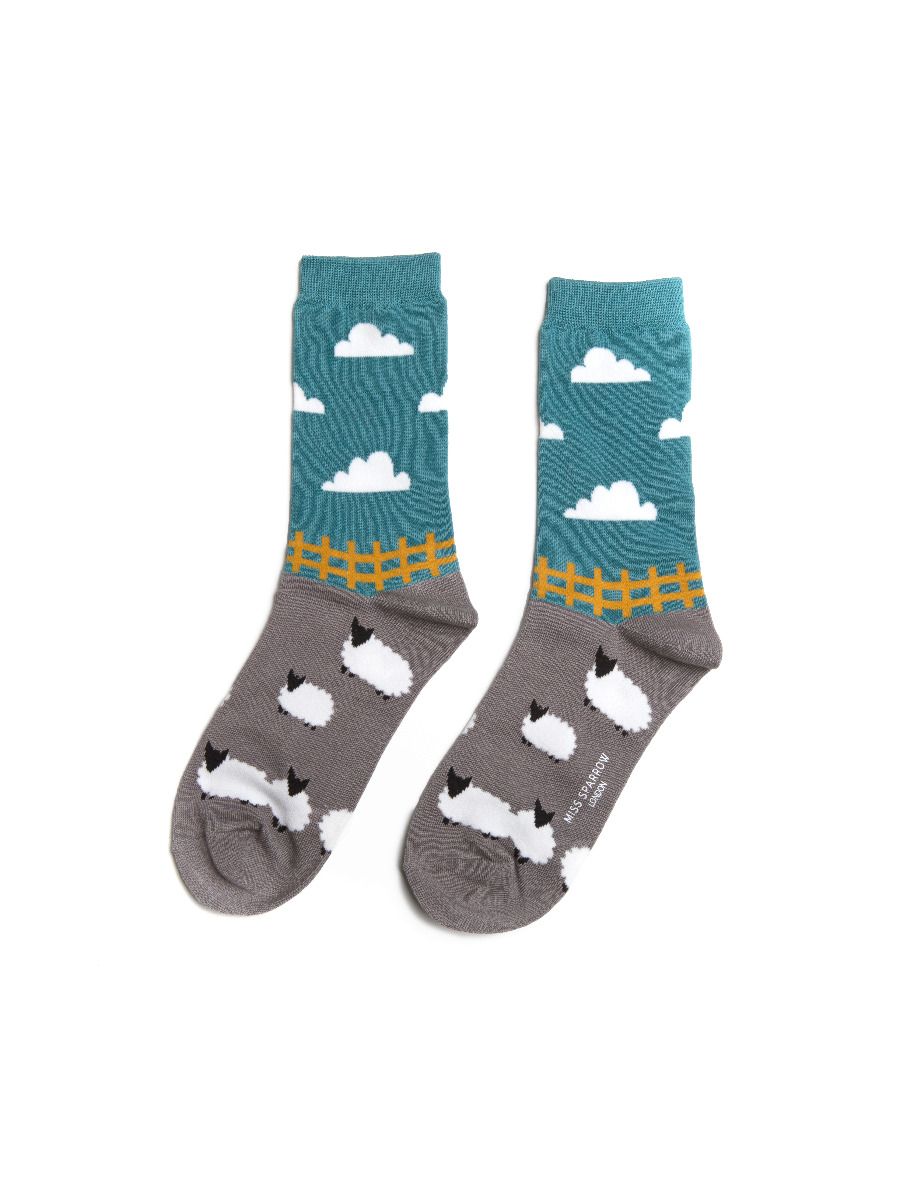Sheep Meadow Grey Womens Novelty Ankle Socks Adult One Size image 0