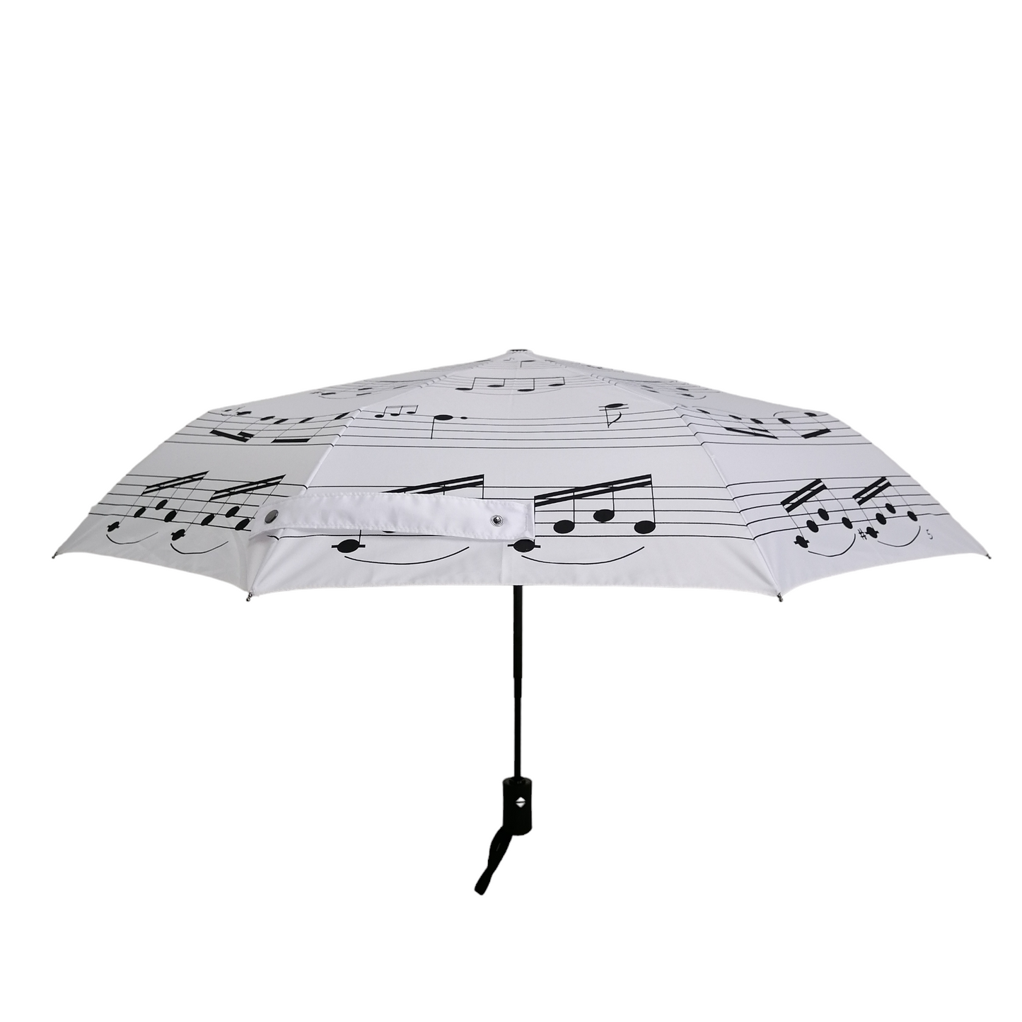 Black Music Notes on white Lightweight Folding Umbrella image 1