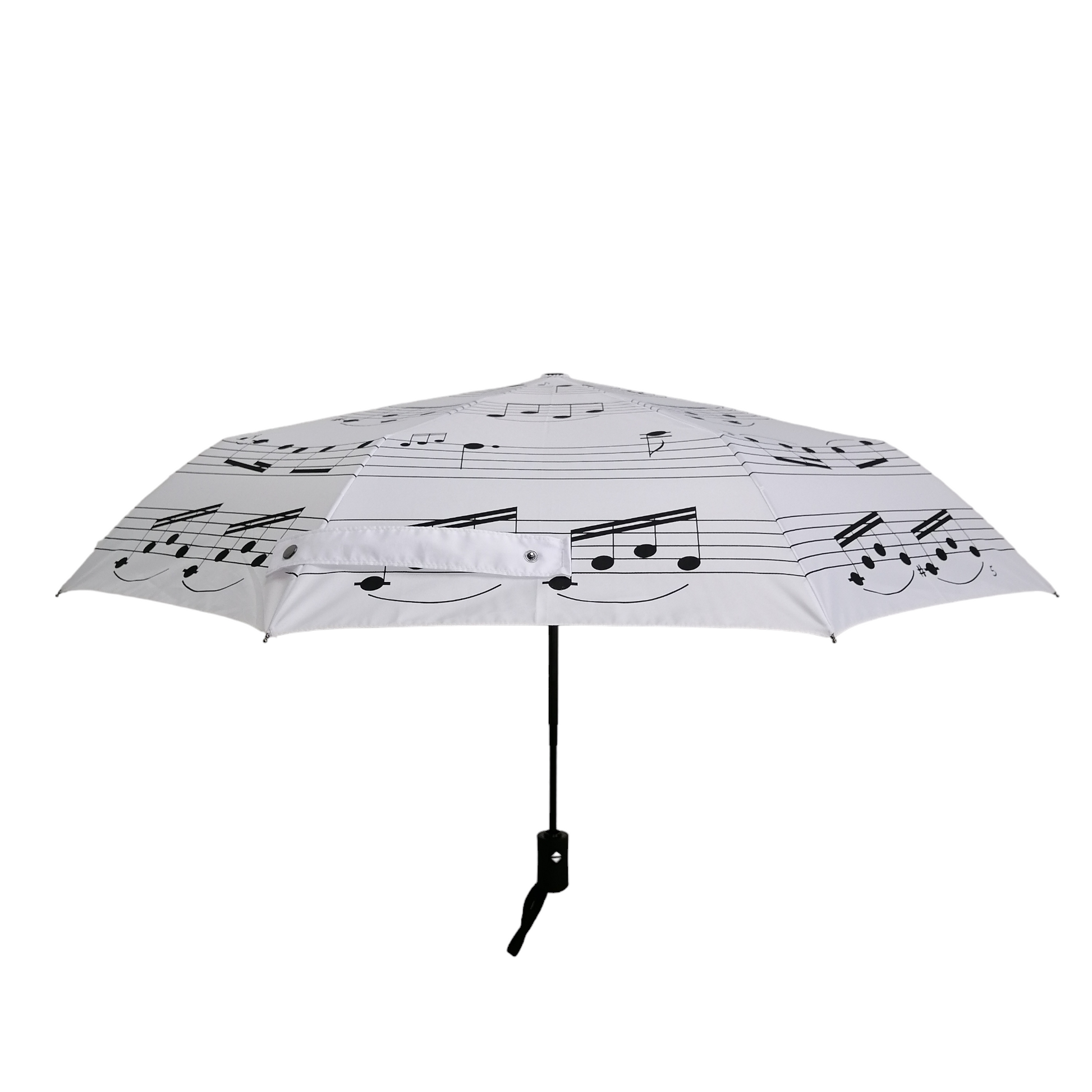 Black Music Notes on white Lightweight Folding Umbrella image 1