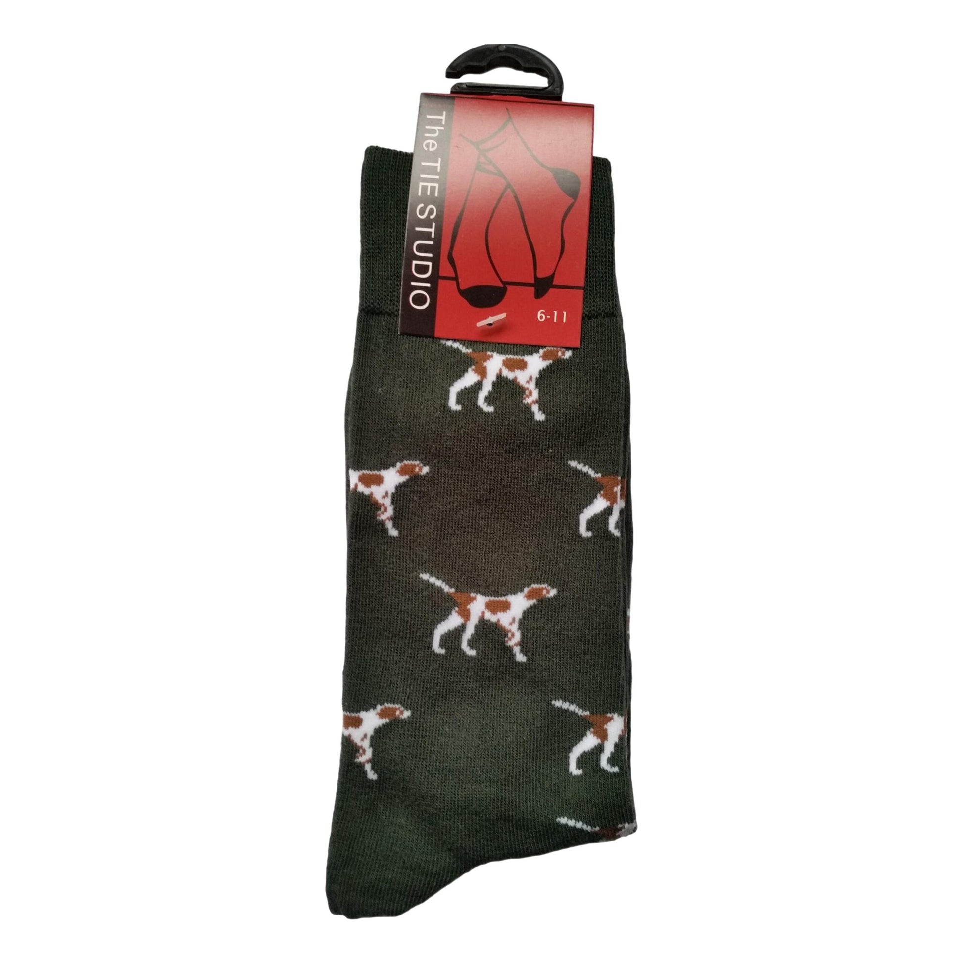 Pointer Gun Dogs on green repeating Unisex Socks Adult Size 6-11 image 0