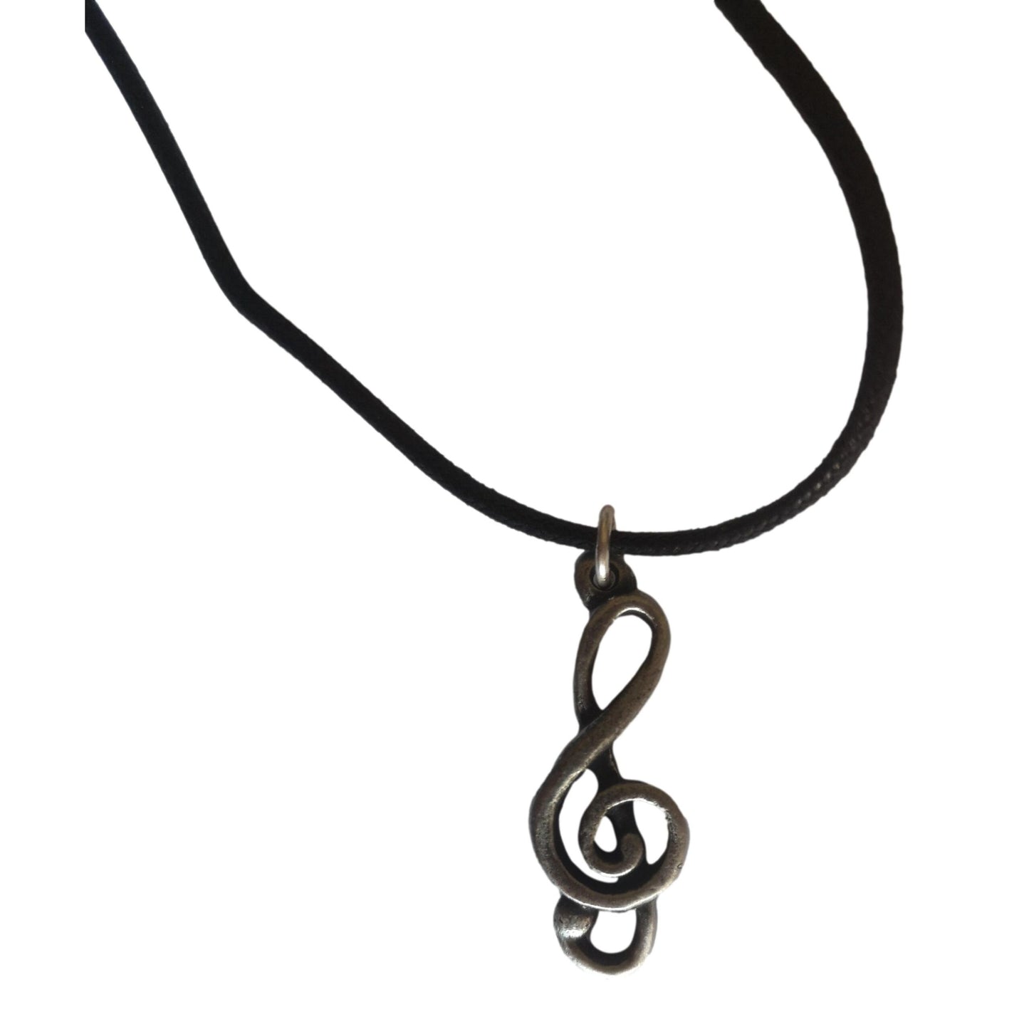 Treble Clef Shape black cord pewter pendant image 0