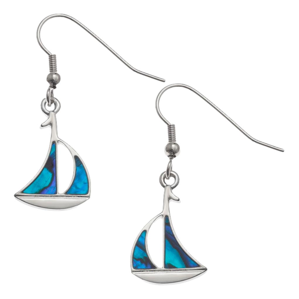 Blue Sailing Boats Paua shell rhodium-plated pendant and earrings set image 2