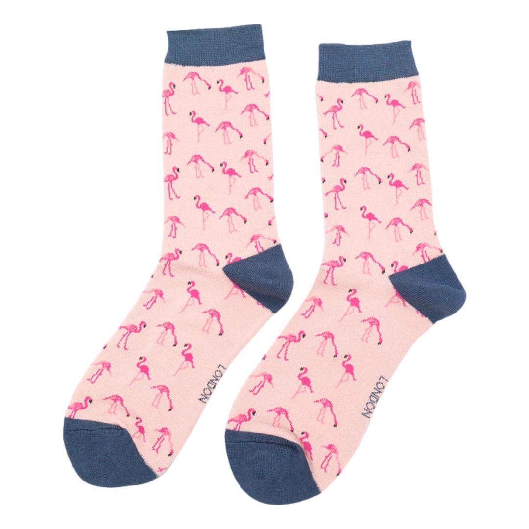 Pink Flamingos on Dusky Pink Womens Novelty Ankle Socks Adult One Size image 0